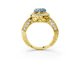 Yellow gold Fancy Blue Heart  Halo Diamond Split Shank Ring with Milgrain Detail_51