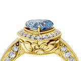 Yellow gold Fancy Blue Heart  Halo Diamond Split Shank Ring with Milgrain Detail_52