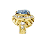 Yellow gold Fancy Blue Heart  Halo Diamond Split Shank Ring with Milgrain Detail_53