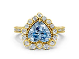 Yellow gold Fancy Blue Heart  Halo Milgrain Pave Diamond Ring with Four-Prong Setting 2