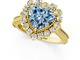 Yellow gold Fancy Blue Heart  Halo Milgrain Pave Diamond Ring with Four-Prong Setting 3