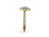 Yellow gold Fancy Blue Heart  Halo Milgrain Pave Diamond Ring with Four-Prong Setting 4