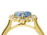 Yellow gold Fancy Blue Heart  Halo Milgrain Pave Diamond Ring with Four-Prong Setting