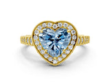 Yellow gold Fancy Blue Heart  Halo Milgrain Solitaire with Bezel Set Side Stones and Pave Band_32