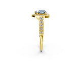 Yellow gold Fancy Blue Heart  Halo Milgrain Solitaire with Bezel Set Side Stones and Pave Band_34