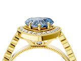 Yellow gold Fancy Blue Heart  Halo Milgrain Solitaire with Bezel Set Side Stones and Pave Band_36