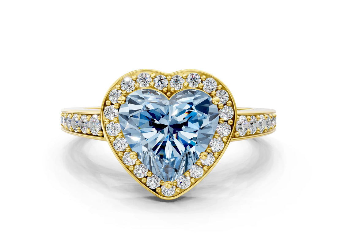 Yellow gold Fancy Blue Heart  Halo Pavé Diamond Engagement Ring with Bezel Setting_37