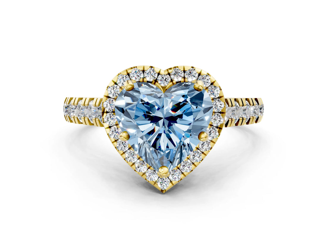 Yellow gold Fancy Blue Heart  Halo Pavé Diamond Engagement Ring with Four-Prong Setting_26