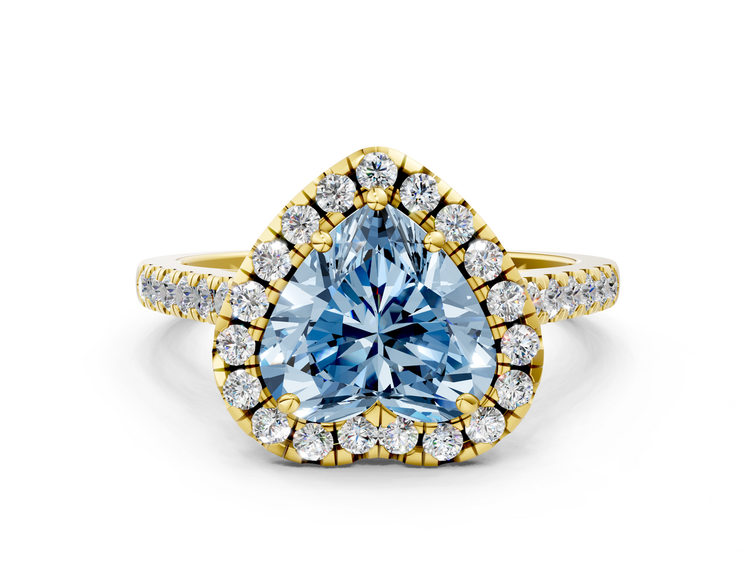 Yellow gold Fancy Blue Heart  Halo Pavé Diamond Engagement Ring with Four-Prong Setting_3