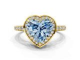 Yellow gold Fancy Blue Heart  Halo Pave Band Solitaire Ring with Prong Setting_66