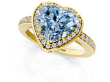 Yellow gold Fancy Blue Heart  Halo Pave Band Solitaire Ring with Prong Setting_67
