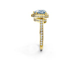 Yellow gold Fancy Blue Heart  Halo Pave Band Solitaire Ring with Prong Setting_68