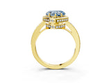 Yellow gold Fancy Blue Heart  Halo Pave Band Solitaire Ring with Prong Setting_69