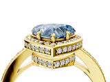Yellow gold Fancy Blue Heart  Halo Pave Band Solitaire Ring with Prong Setting_70