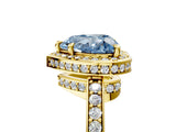 Yellow gold Fancy Blue Heart  Halo Pave Band Solitaire Ring with Prong Setting_71