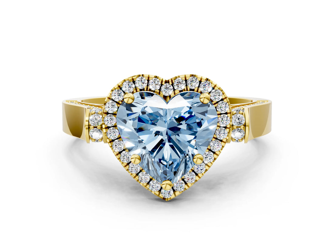 Yellow gold Fancy Blue Heart  Halo Pave Split Shank Prong Setting Ring_27