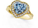 Yellow gold Fancy Blue Heart  Halo Round Diamond Milgrain Pave Engagement Ring_4
