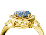 Yellow gold Fancy Blue Heart  Halo Round Diamond Milgrain Pave Engagement Ring_7