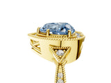Yellow gold Fancy Blue Heart  Halo Round Diamond Milgrain Pave Engagement Ring_8