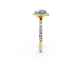 Yellow gold Fancy Blue Heart  Halo Round Diamond Pavé Band Four-Prong Ring_5