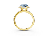Yellow gold Fancy Blue Heart  Halo Round Diamond Pavé Band Four-Prong Ring_6