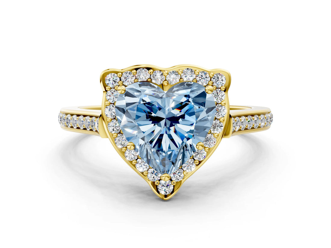 Yellow gold Fancy Blue Heart  Halo Round Diamond Pave Band with Four-Prong Setting_38