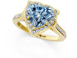 Yellow gold Fancy Blue Heart  Halo Round Diamond Pave Band with Four-Prong Setting_39