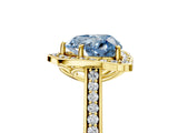 Yellow gold Fancy Blue Heart  Halo Round Diamond Pave Band with Four-Prong Setting_43