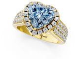 Yellow gold Fancy Blue Heart  Halo Round Diamond Pave Band with Prong Setting 1
