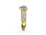 Yellow gold Fancy Blue Heart  Halo Round Diamond Pave Band with Prong Setting 2