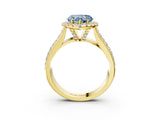 Yellow gold Fancy Blue Heart  Halo Round Diamond Pave Band with Prong Setting 3