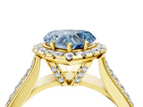 Yellow gold Fancy Blue Heart  Halo Round Diamond Pave Band with Prong Setting 4
