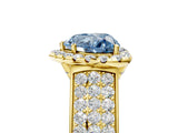 Yellow gold Fancy Blue Heart  Halo Round Diamond Pave Band with Prong Setting 5