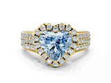 Yellow gold Fancy Blue Heart  Halo Round Diamond Pave Band with Prong Setting