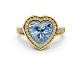 Yellow gold Fancy Blue Heart  Halo Solitaire Diamond Ring with Pave Band and Bezel Setting_49