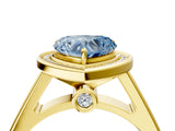 Yellow gold Fancy Blue Heart  Halo Solitaire Diamond Ring with Pave Band and Bezel Setting_53