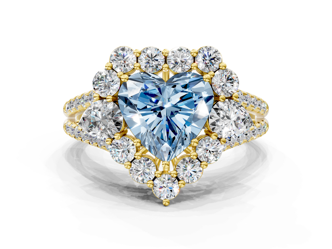 Yellow gold Fancy Blue Heart  Halo Split Shank Diamond Engagement Ring with Prong Setting_20