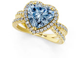 Yellow gold Fancy Blue Heart  Halo Split Shank Diamond Ring with Pavé Setting 1