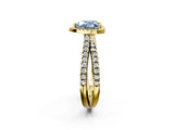 Yellow gold Fancy Blue Heart  Halo Split Shank Diamond Ring with Pavé Setting 2