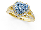 Yellow gold Fancy Blue Heart  Halo Split Shank Diamond Ring with Prong Setting_21