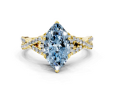 Yellow gold Fancy Blue Heart  Halo Twist Band Solitaire Prong Setting Ring_42