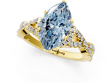 Yellow gold Fancy Blue Heart  Halo Twist Band Solitaire Prong Setting Ring_43