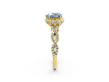 Yellow gold Fancy Blue Heart  Halo Twist Band Solitaire Ring with Six-Prong Setting_34