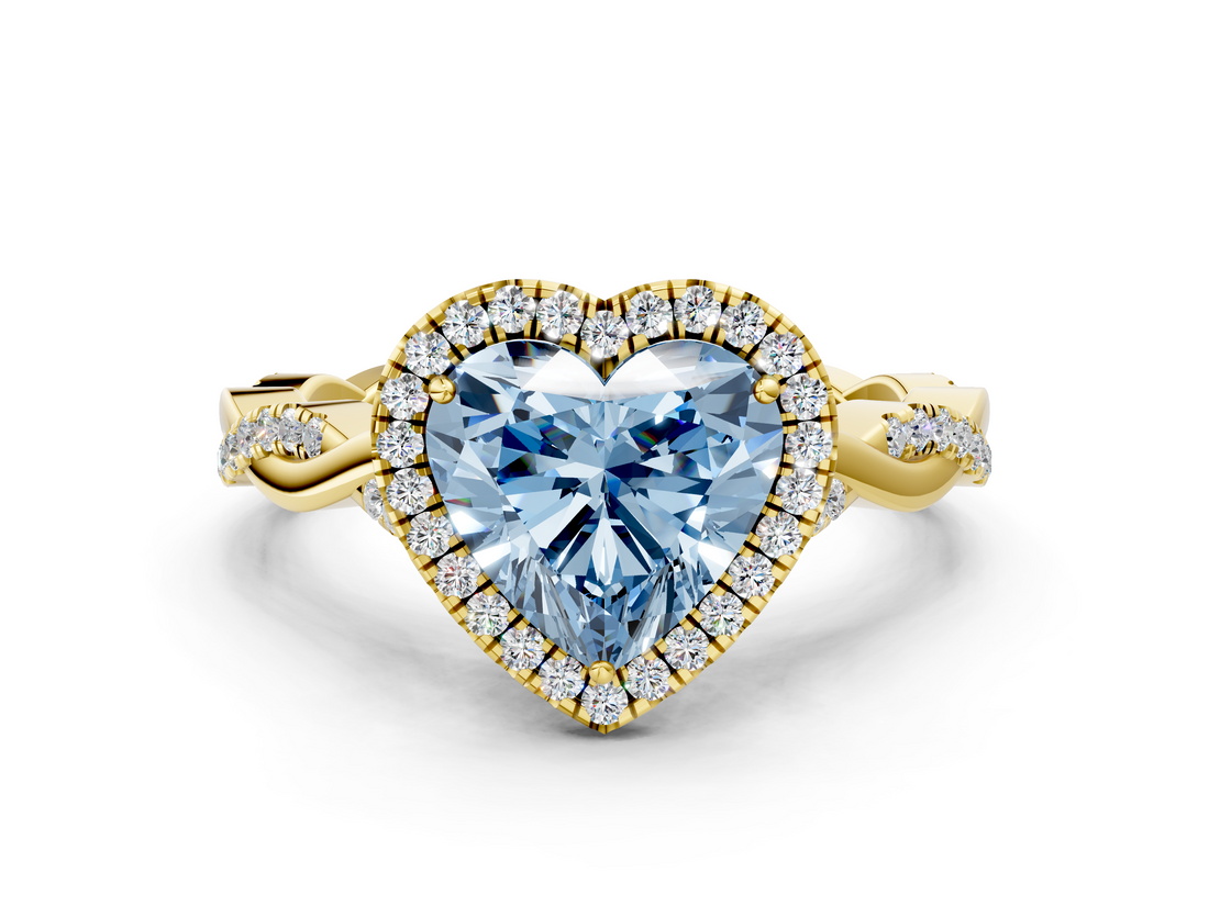 Yellow gold Fancy Blue Heart  Halo Twist Band Solitaire Ring_20