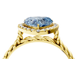 Yellow gold Fancy Blue Heart  Halo Twisted Band Four-Prong Diamond Ring_24