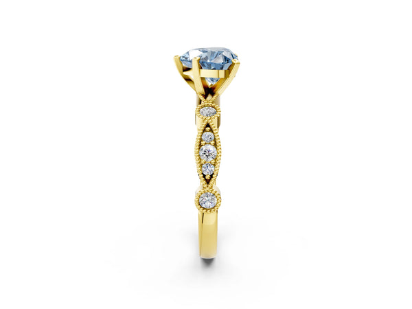 Yellow gold Fancy Blue Heart  Milgrain Bezel Diamond Engagement Ring with Solitaire Prong Setting
