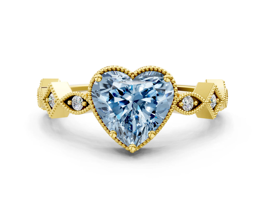 Yellow gold Fancy Blue Heart  Milgrain Marquise Diamond Twist Band Ring_63