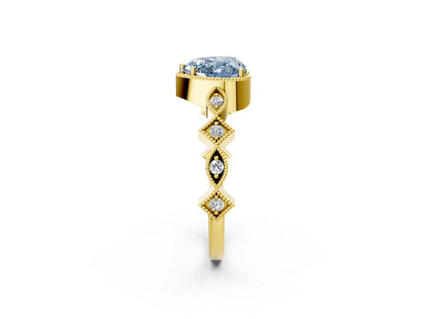 Yellow gold Fancy Blue Heart  Milgrain Marquise Diamond Twist Band Ring