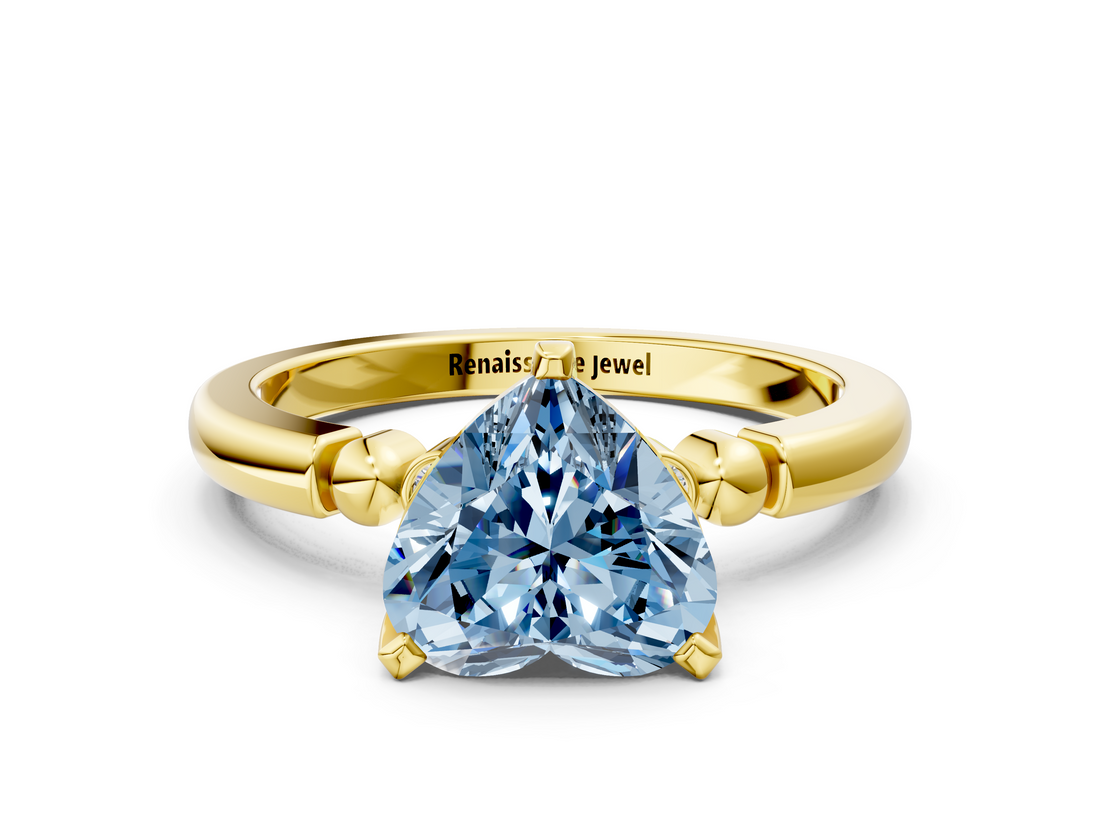Yellow gold Fancy Blue Heart  Solitaire Beaded Band with Four-Prong Setting_73