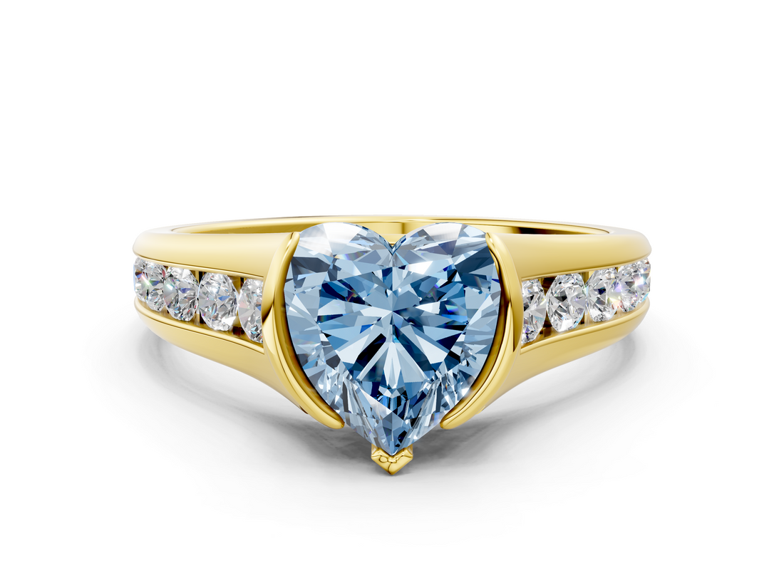 Yellow gold Fancy Blue Heart  Solitaire Bezel-Set Diamond Ring with Channel-Set Band_38